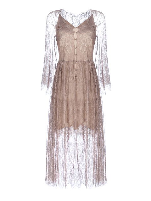 Beige Lace Double-Layered Midi Dress, 1 Beige Lace Double-Layered Midi Dress, 1