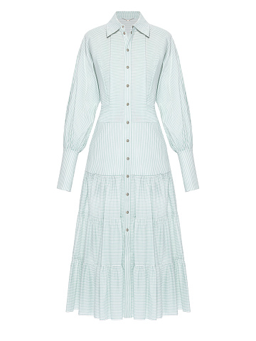 Light Green Striped Shirt Midi Dress, 1