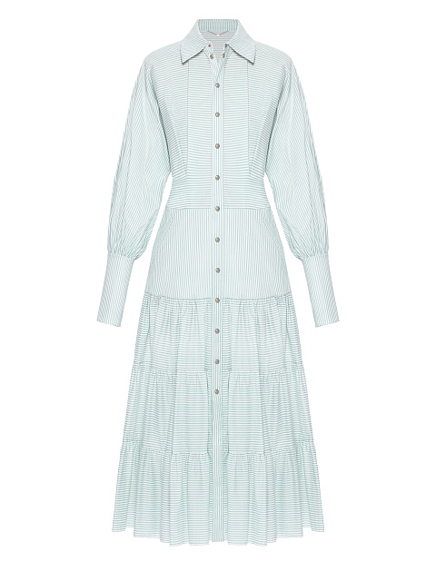 Light Green Striped Shirt Midi Dress, 1