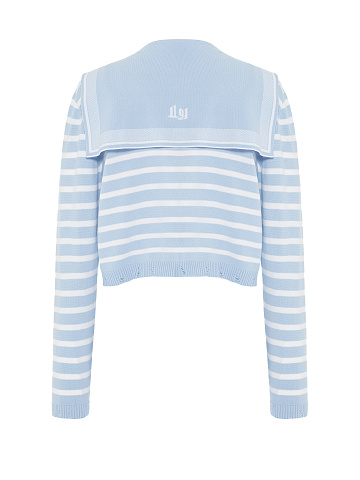 Cropped light blue cardigan with white stripes, 2