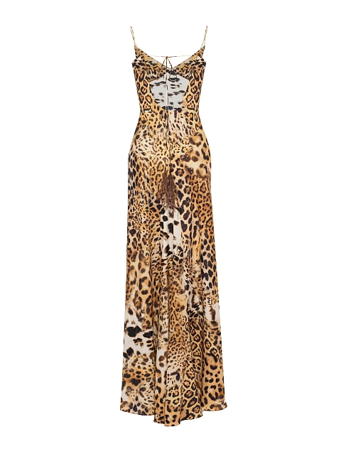 Beige Leopard Print Silk Maxi Dress, 2 Beige Leopard Print Silk Maxi Dress, 2
