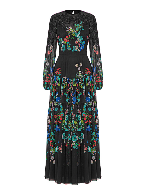 Black Floral Printed Chiffon Maxi Dress, 1 Black Floral Printed Chiffon Maxi Dress, 1