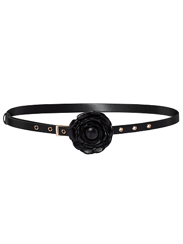 Black eco-leather belt with a rose, 1