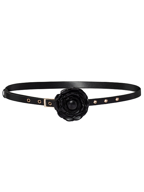 Black eco-leather belt with a rose, 1 Black eco-leather belt with a rose, 1