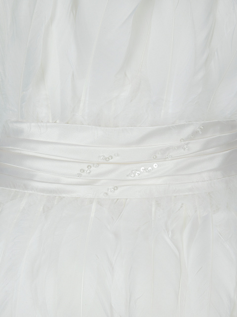 White Silk Feathers Trimmed Bridal Dress, 3 White Silk Feathers Trimmed Bridal Dress, 3