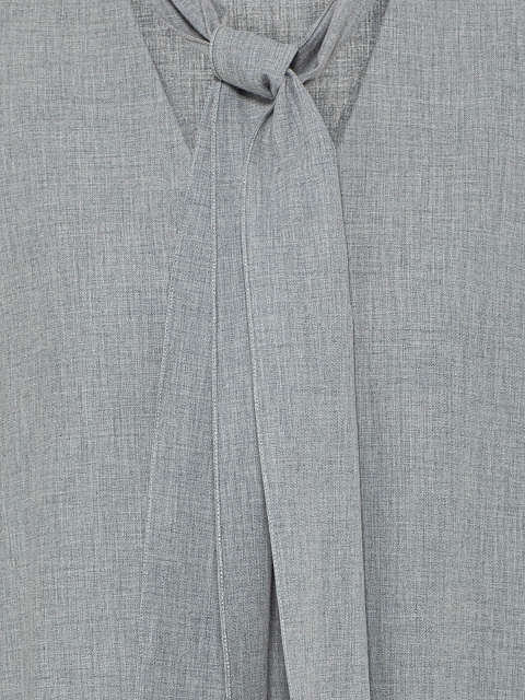 Gray Suiting Dress With Asymmetrical Hem And Tie, 3
