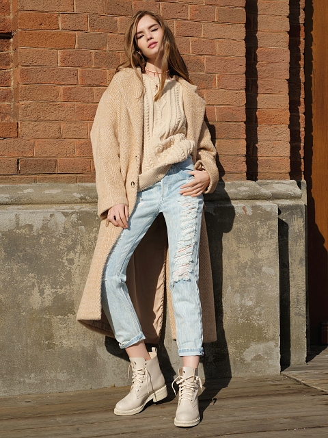 Beige Distressed Cable Knit Sweater, 3 Beige Distressed Cable Knit Sweater, 3