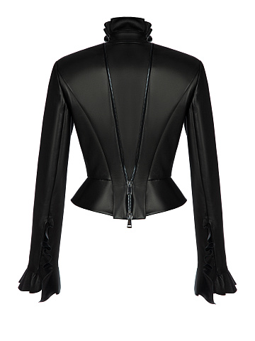 Black Leather Peplum Jacket, 2
