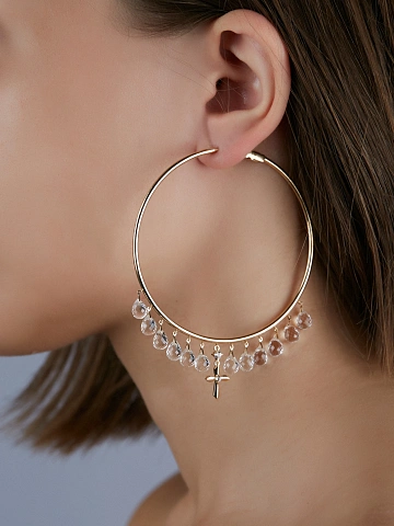 Briolette Rock Crystal, Round Topaz & Gold Hoop Earrings, 2