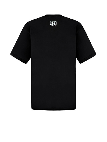 Printed Black Cotton T-Shirt, 2