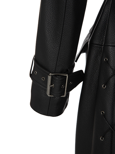 Black Leather Double-Breasted Coat, 4