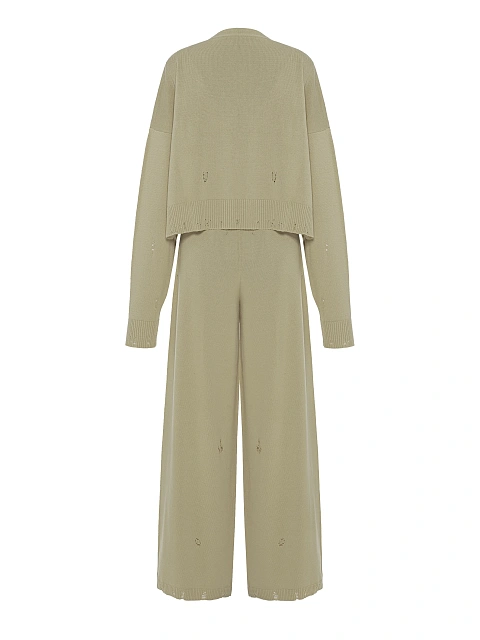 Khaki Knitted Cardigan, Top & Pants Set, 3 Khaki Knitted Cardigan, Top & Pants Set, 3