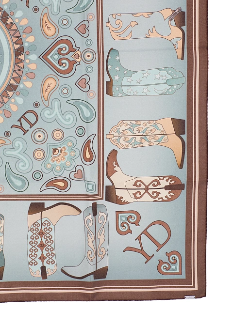 Gray silk scarf with brown western-style print, 2