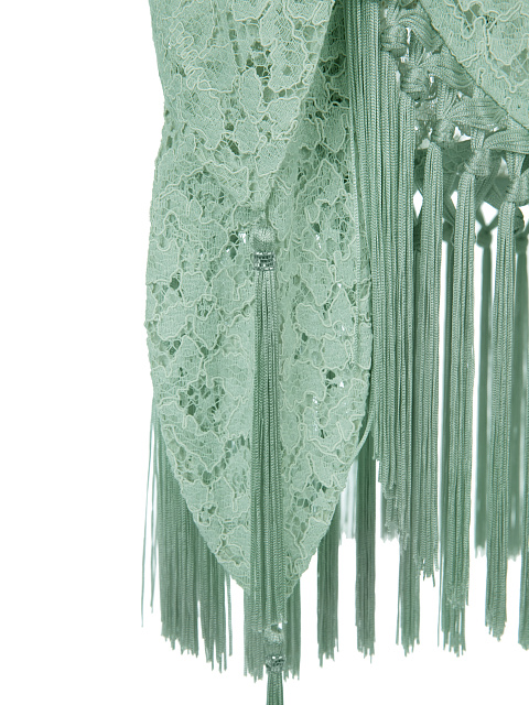 Green Lace Cotton Mini Wrap Skirt, 3