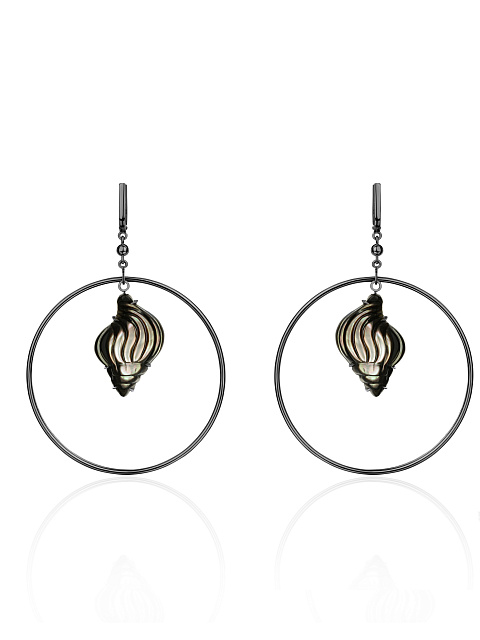 Mother of Pearl & Black Gold Hoop Earrings, 1