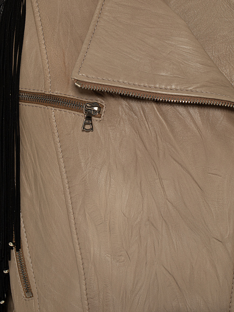 Brown Fringed & Embroidered Leather Biker Jacket, 3
