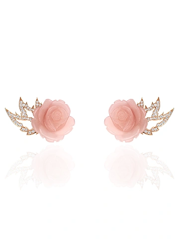 Rose Gold, Rose-cut Chalcedony & Diamonds Studs, 1