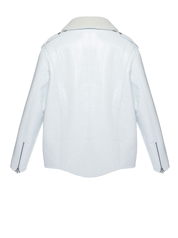White Oversized Patent Leather & Shearling Jacket, 2