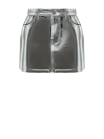 Silver Plated Denim Mini Skirt, 1