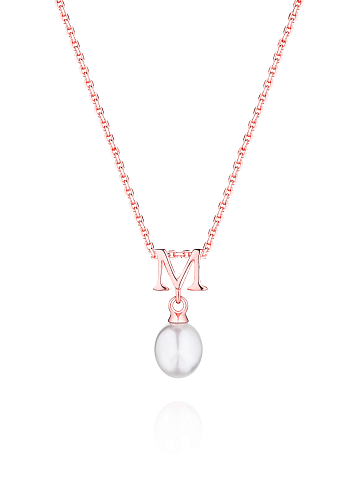 Gold-plated silver necklace with a pendant with the letter M and a pearl, 1