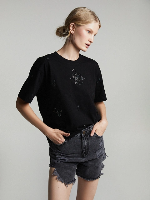 Dark Grey Distressed Mini Shorts, 5