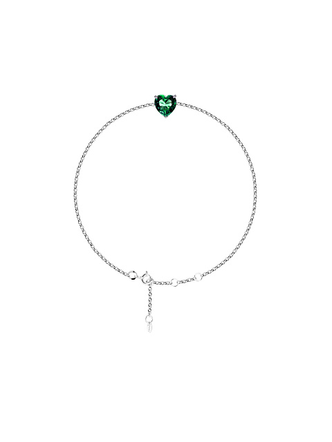 Silver & Green Cubic Zirkonia Heart Bracelet, 1