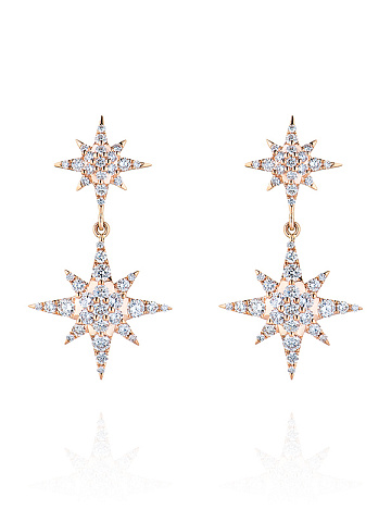  Round Diamond & Rose Gold "Star" Earrings, 1