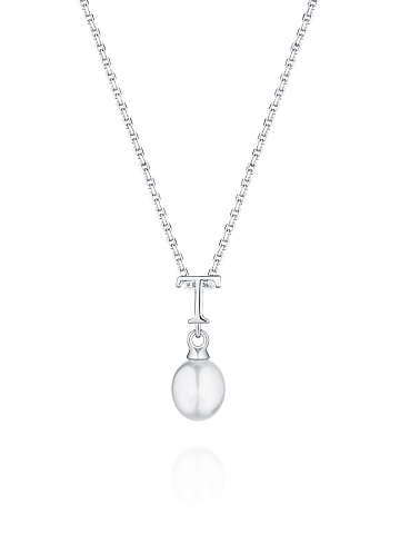 Silver necklace with a pendant with the letter T and a pearl, 1