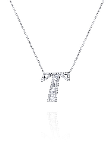 White gold and diamond pendant necklace in the shape of the letter T, 1