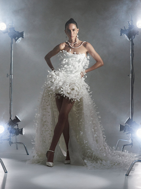 White Feather & Drape Tulle Dress, 2 White Feather & Drape Tulle Dress, 2