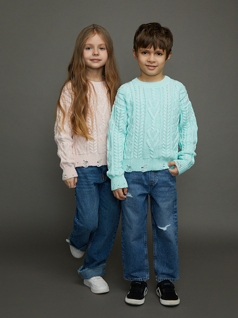 Kids Pink Cable Knit Cotton Mix Sweater, 4