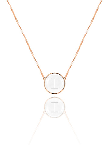 Rose gold necklace with letter I pendant with rock crystal, 1