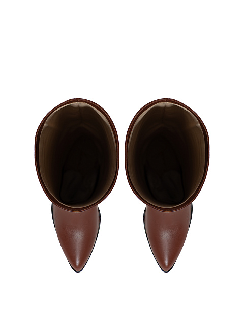 Brown Leather Heeled Long Boots, 4