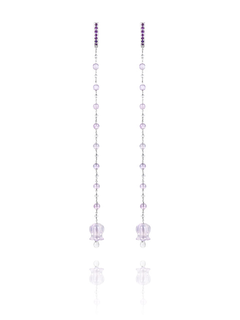 Long white gold earrings with amethyst and rock crystal, 1