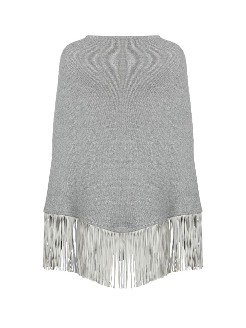 Grey Cashmere Fringed Poncho, 2