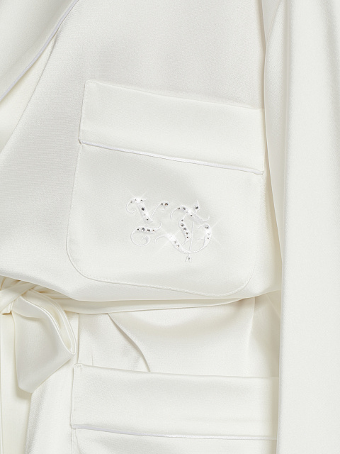 White Embroidered "Bride" Silk Pajama Set, 7 White Embroidered "Bride" Silk Pajama Set, 7