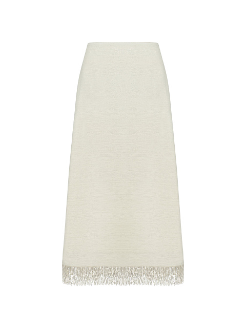 Milk-colored suit with jacket and midi skirt with beaded fringe, 5 Milk-colored suit with jacket and midi skirt with beaded fringe, 5