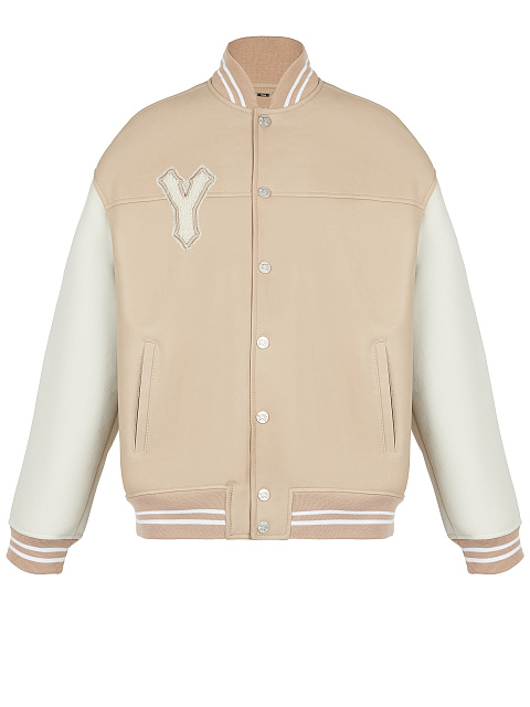 Beige Oversized Shearling Varsity Jacket, 1 Beige Oversized Shearling Varsity Jacket, 1