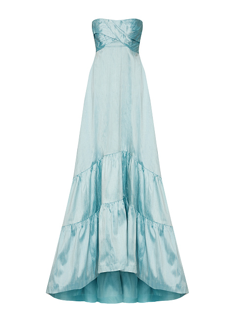 Light Blue Wild Silk Strapless Maxi Dress, 1 Light Blue Wild Silk Strapless Maxi Dress, 1