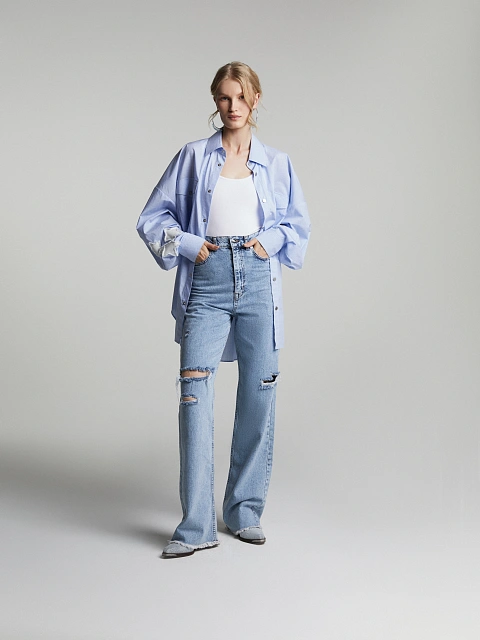 Blue Fringed Cotton Jeans, 8 Blue Fringed Cotton Jeans, 8