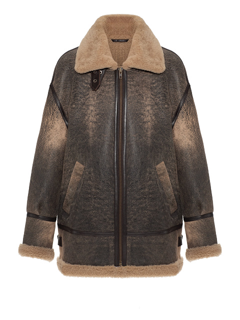 Brown shearling coat made of sheepskin, 1