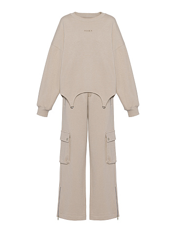 Taupe Jersey Cargo Pants Suit, 1