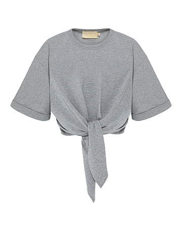 Light grey cropped T-shirt with knot, 1