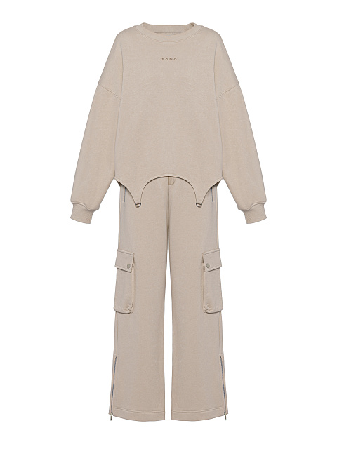 Taupe Jersey Cargo Pants Suit, 1 Taupe Jersey Cargo Pants Suit, 1