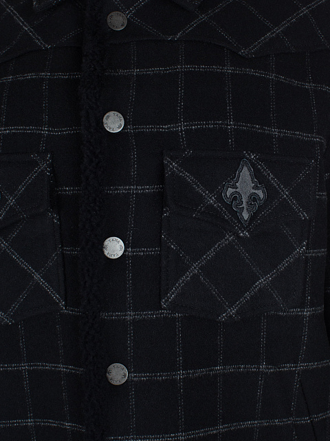 Black Checked Shearling Shirt, 4