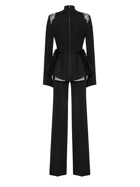 Black Rhinestones Wool Pant Suit, 2 Black Rhinestones Wool Pant Suit, 2