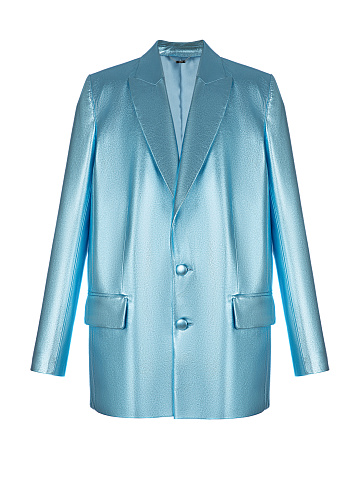 Metallic Blue Leather Blazer & Skirt Set, 2