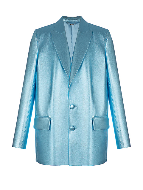 Metallic Blue Leather Blazer & Skirt Set, 2 Metallic Blue Leather Blazer & Skirt Set, 2