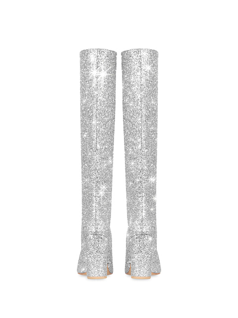Silver Glitter & Leather Heeled Tall Boots, 3