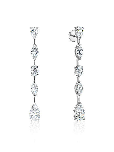 Long white gold earrings with lab-grown diamonds, 1